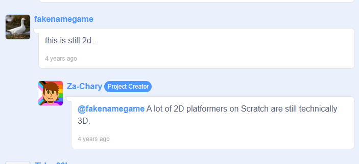 Project Creator badge next to a comment by Za-Chary